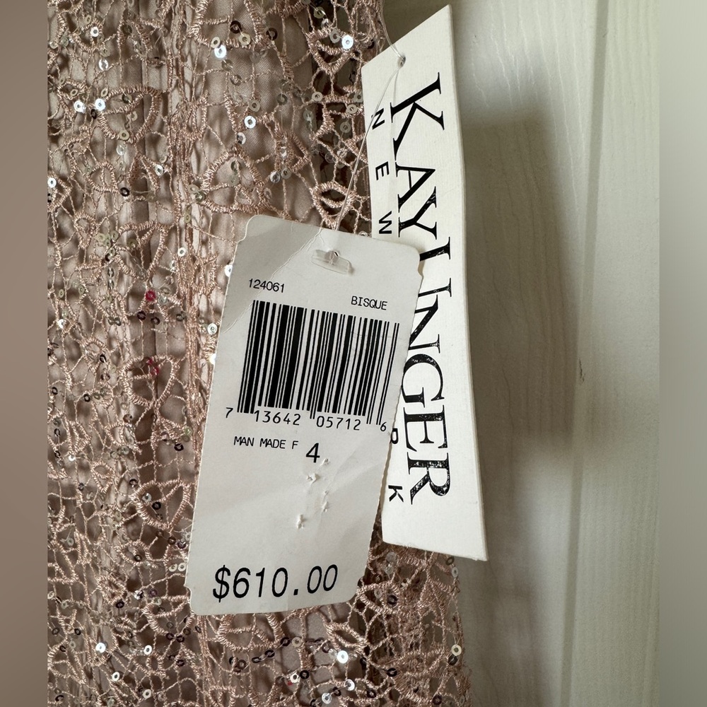 Kay Unger lace sequin pink bisque gown dress brand new with tags! Size 4 - Picture 7 of 10